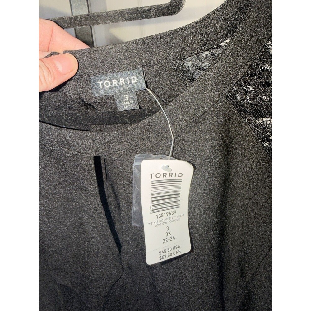 Torrid Black Crepe Lace Sleeve Peplum Blouse Top Size 3xl - Picture 4 of 7